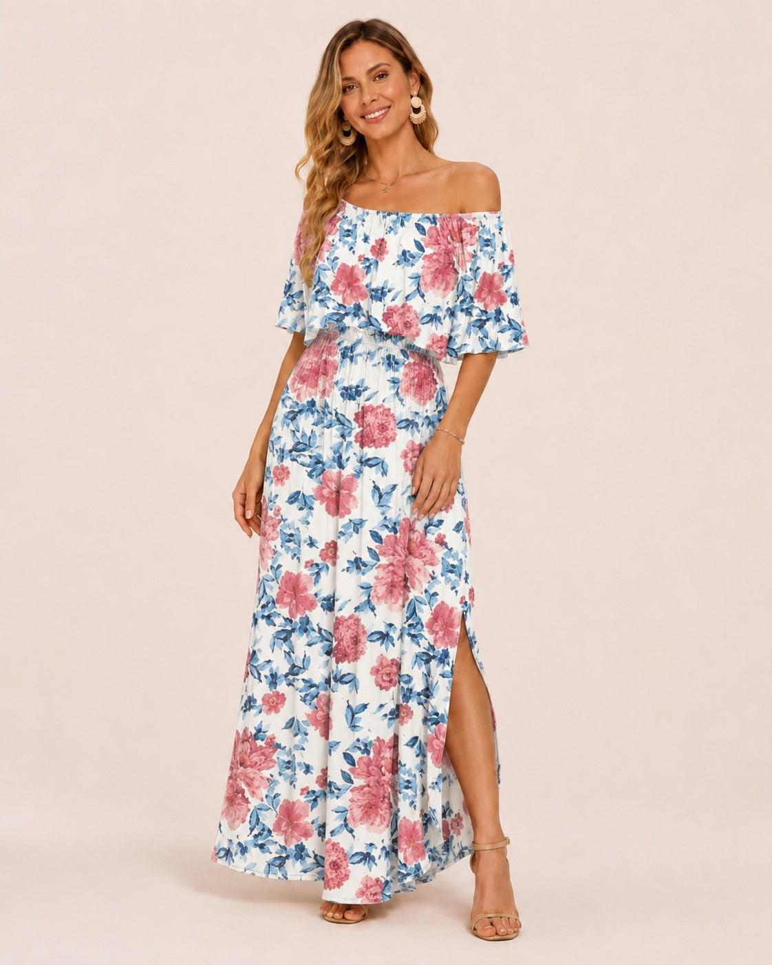 SALAZIA Plus Size One-Shoulder Ruffle Maxi Dresses