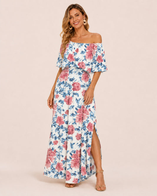 SALAZIA Plus Size One-Shoulder Ruffle Maxi Dresses