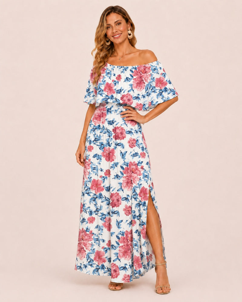 SALAZIA Plus Size One-Shoulder Ruffle Maxi Dresses