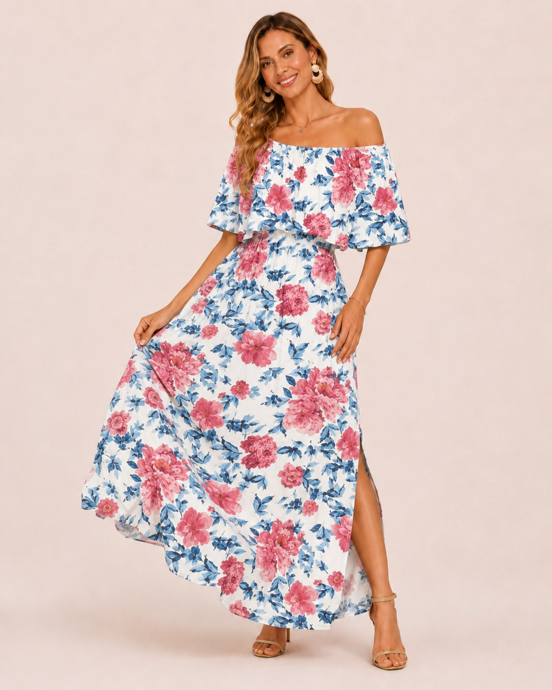 SALAZIA Plus Size One-Shoulder Ruffle Maxi Dresses