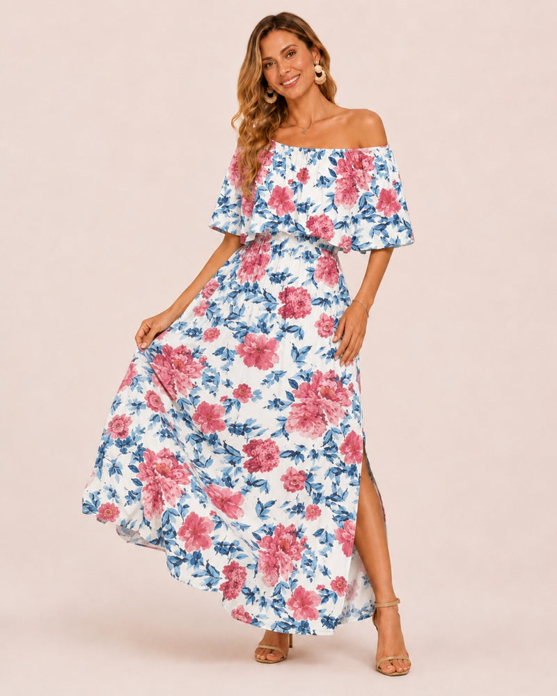 SALAZIA Plus Size One-Shoulder Ruffle Maxi Dresses