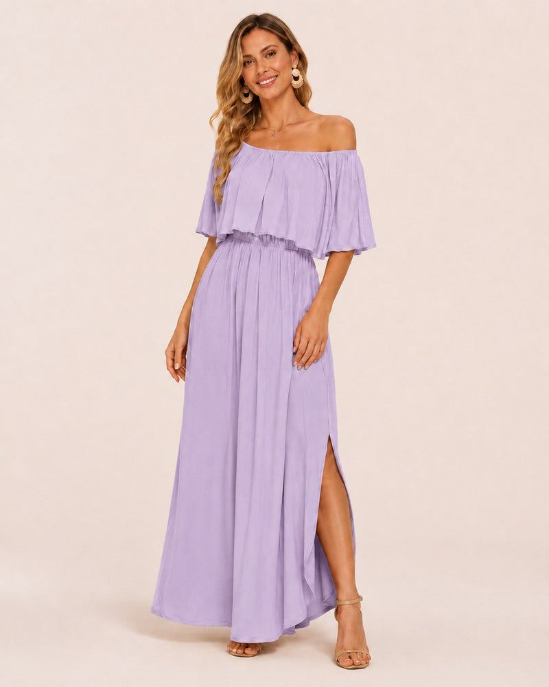 SALAZIA Plus Size Off-Shoulder Ruffle Maxi Dresses
