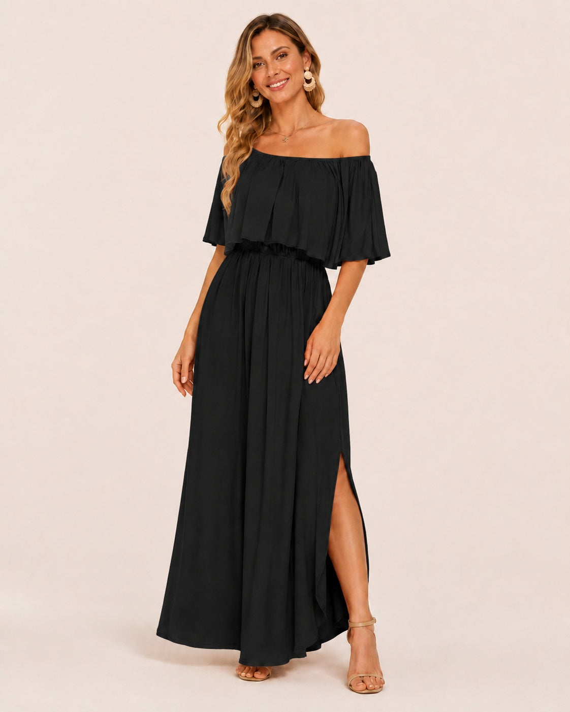 SALAZIA Plus Size Off-Shoulder Ruffle Maxi Dresses