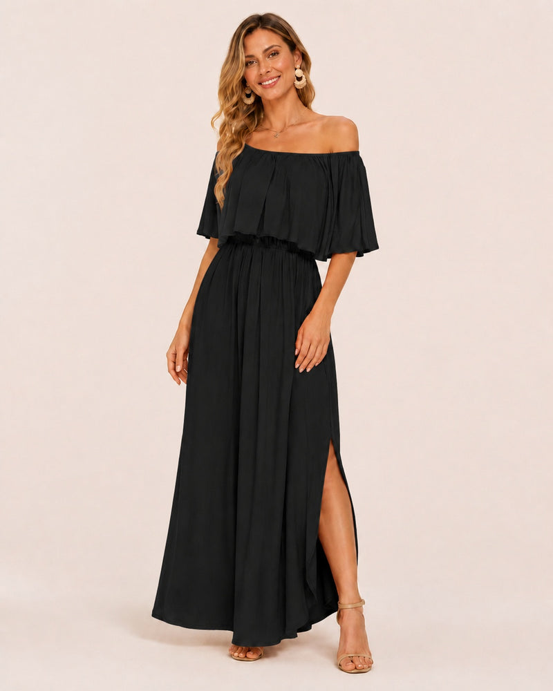 SALAZIA Plus Size Off-Shoulder Ruffle Maxi Dresses