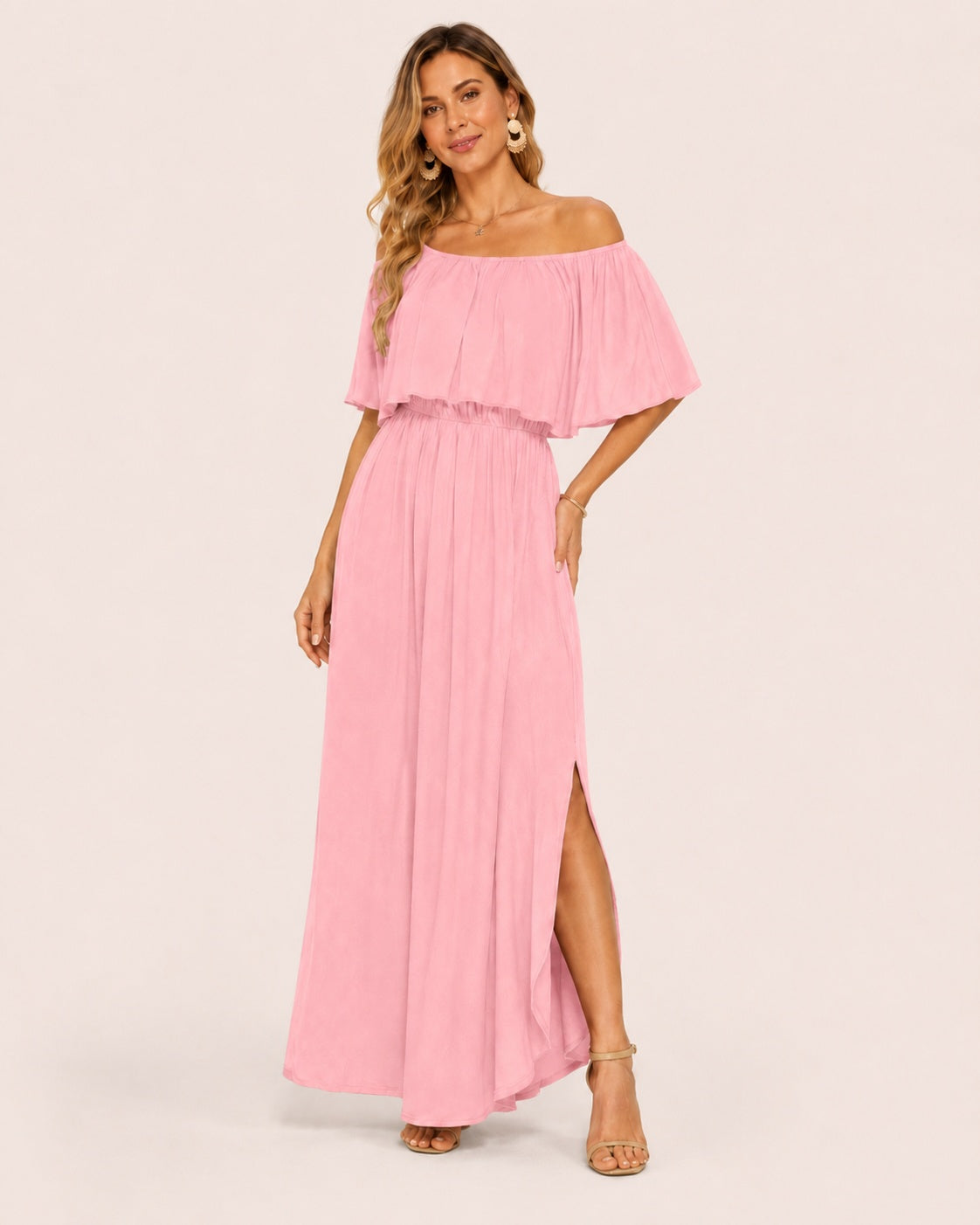 SALAZIA Plus Size Off-Shoulder Ruffle Maxi Dresses