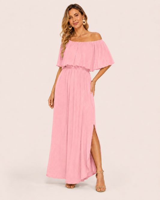 SALAZIA Plus Size Off-Shoulder Ruffle Maxi Dresses