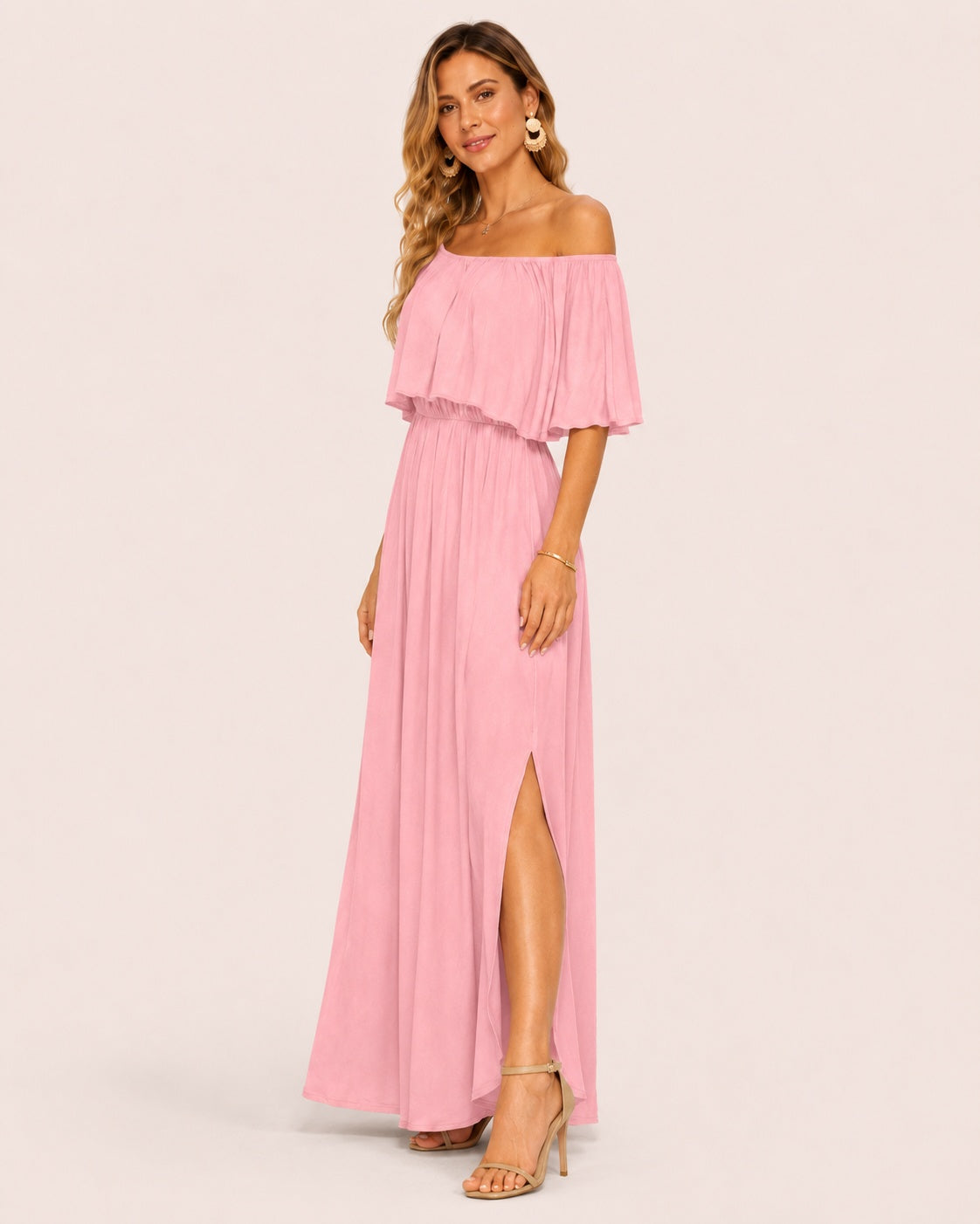 SALAZIA Plus Size Off-Shoulder Ruffle Maxi Dresses
