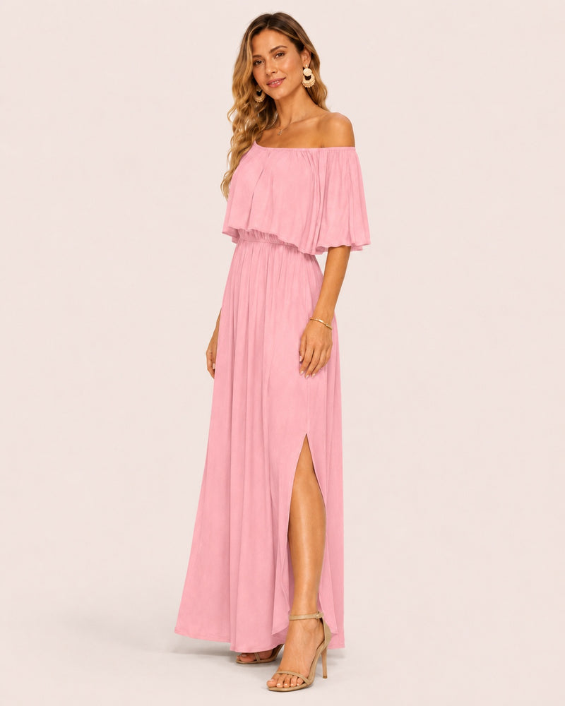 SALAZIA Plus Size Off-Shoulder Ruffle Maxi Dresses