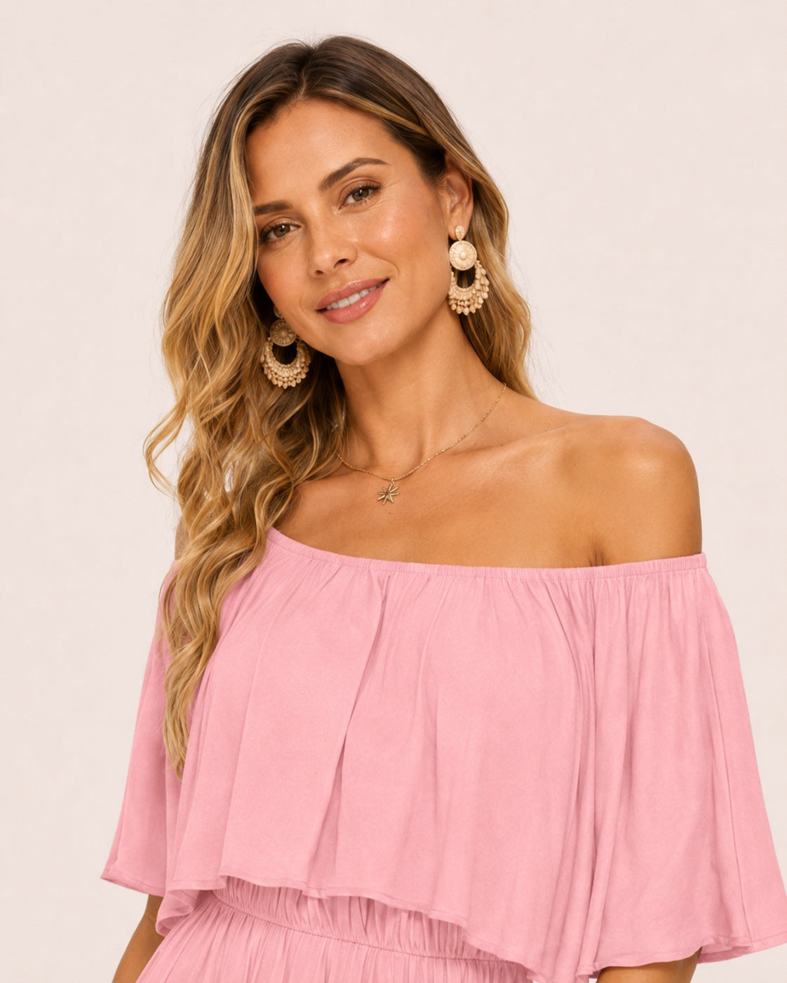 SALAZIA Plus Size Off-Shoulder Ruffle Maxi Dresses