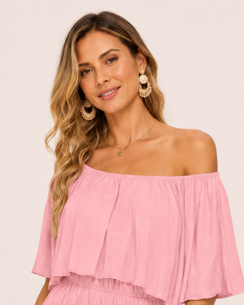 SALAZIA Plus Size Off-Shoulder Ruffle Maxi Dresses