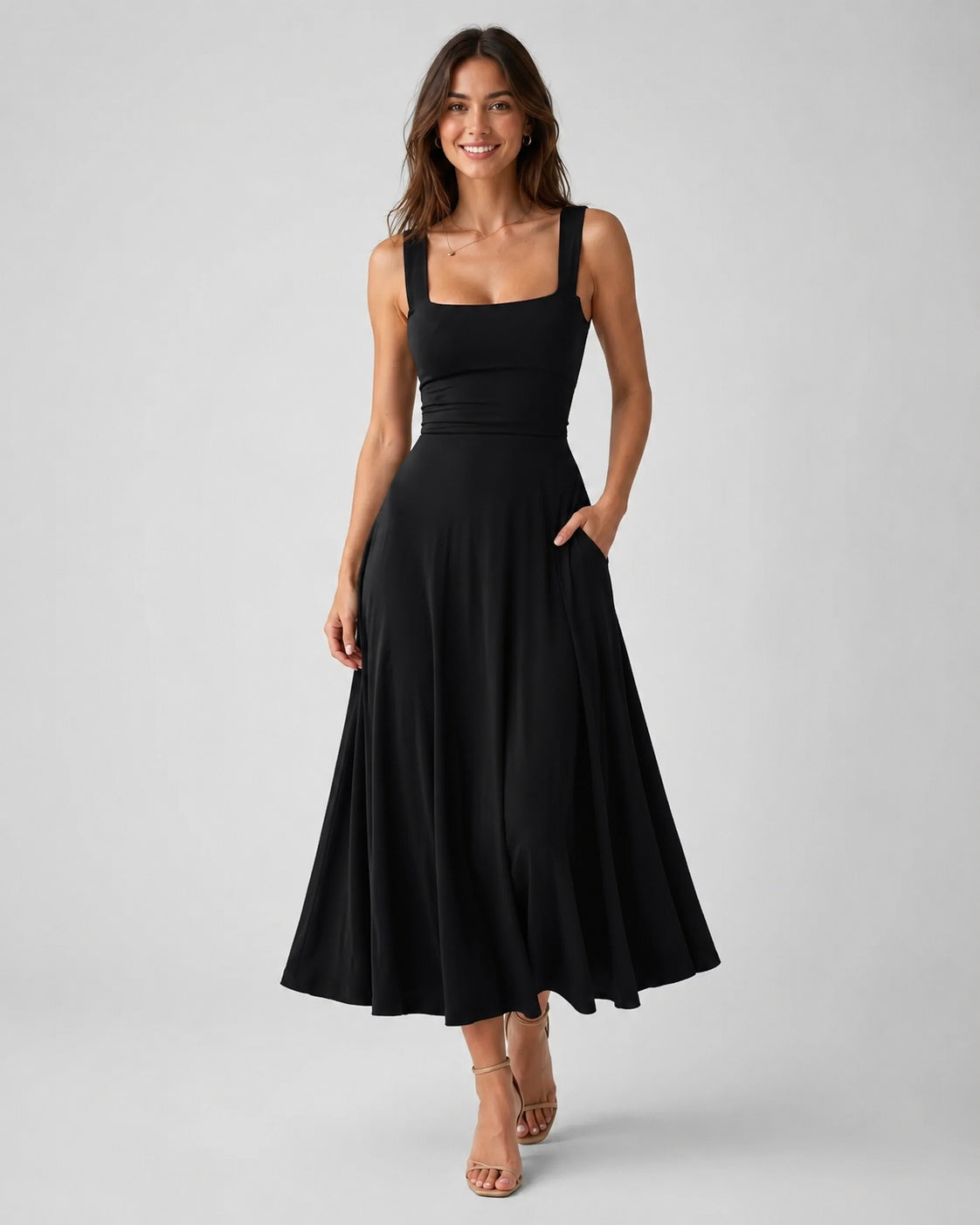 SALAZIA Women's Square Neck A-Line Long Dresses