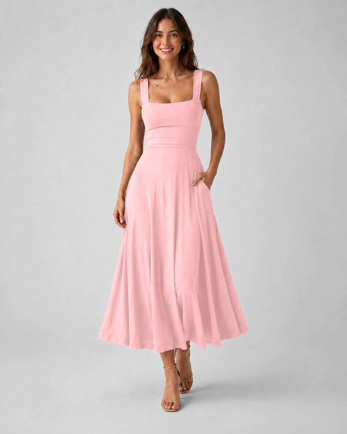 SALAZIA Women's Square Neck A-Line Long Dresses