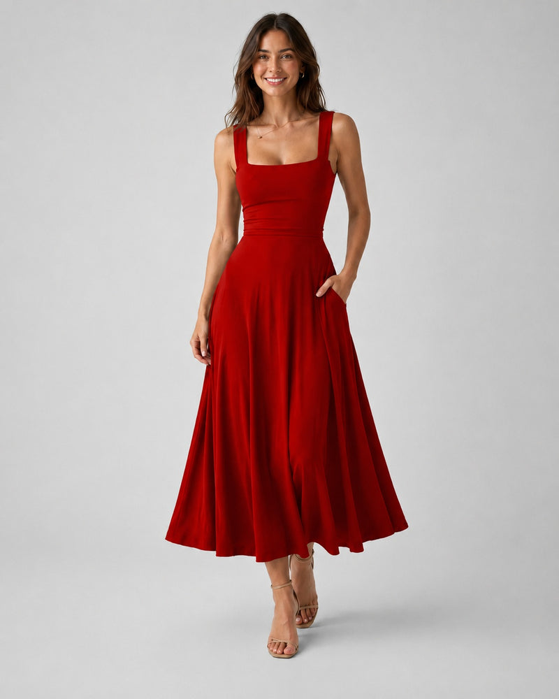 SALAZIA Women's Square Neck A-Line Long Dresses