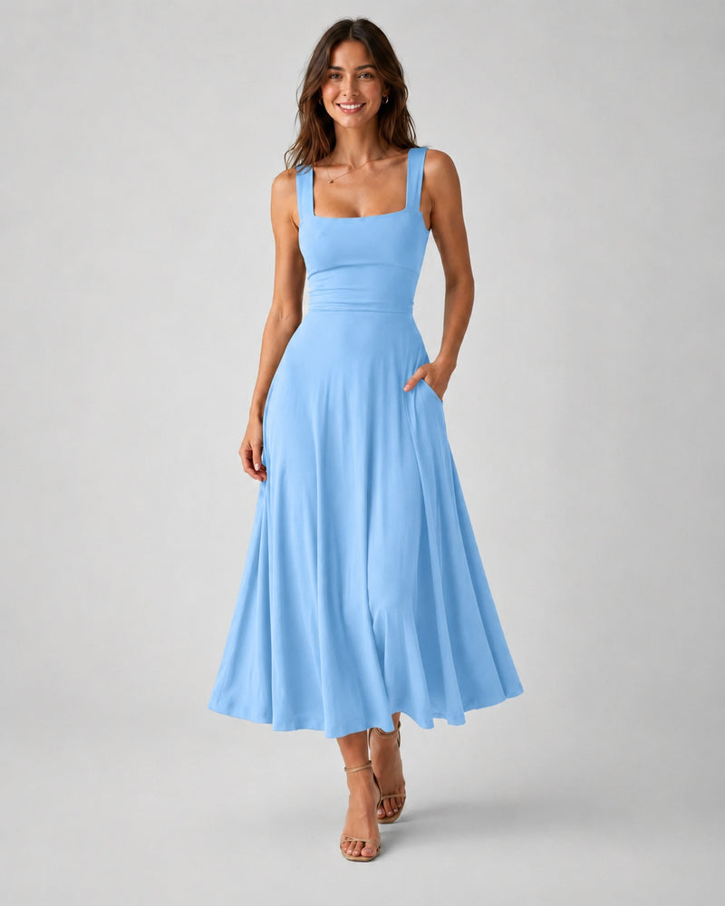 SALAZIA Women's Square Neck A-Line Long Dresses