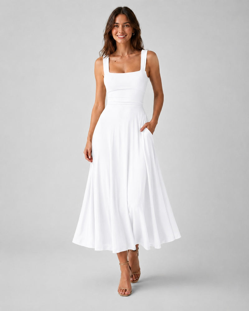 SALAZIA Women's Square Neck A-Line Long Dresses