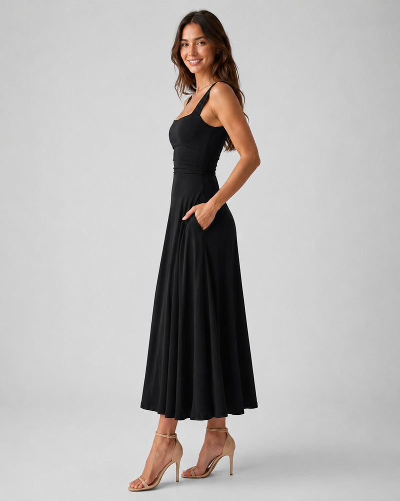 SALAZIA Women's Square Neck A-Line Long Dresses