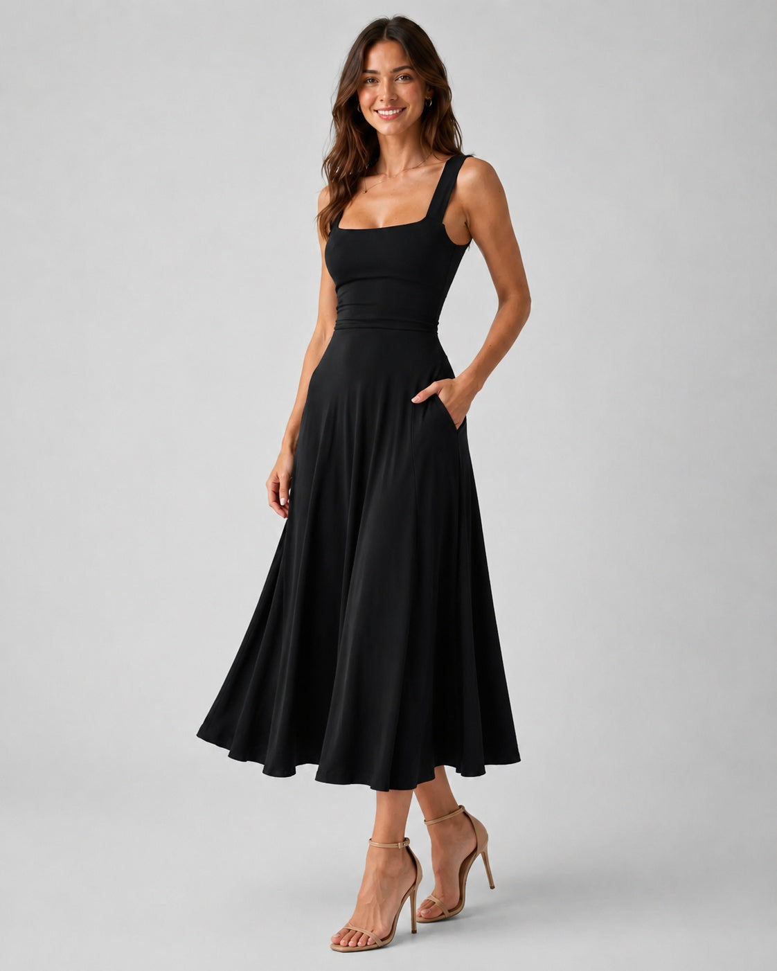 SALAZIA Women's Square Neck A-Line Long Dresses