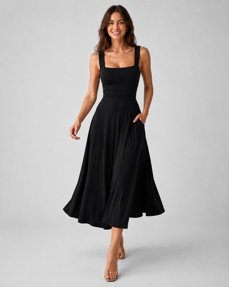 SALAZIA Women's Square Neck A-Line Long Dresses