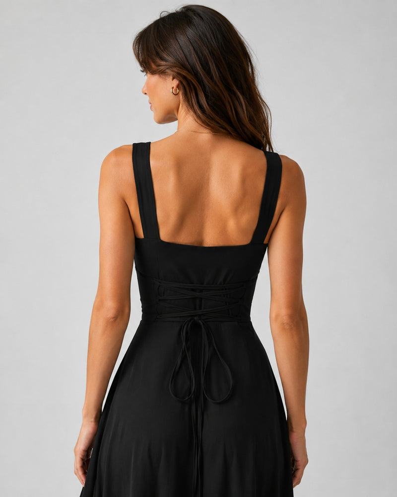 SALAZIA Women's Square Neck A-Line Long Dresses