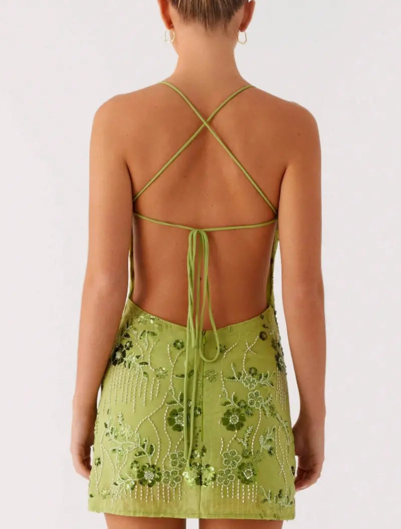 SALAZIA Women's Y2K-Style Floral Sequin Camisole Mini Dresses