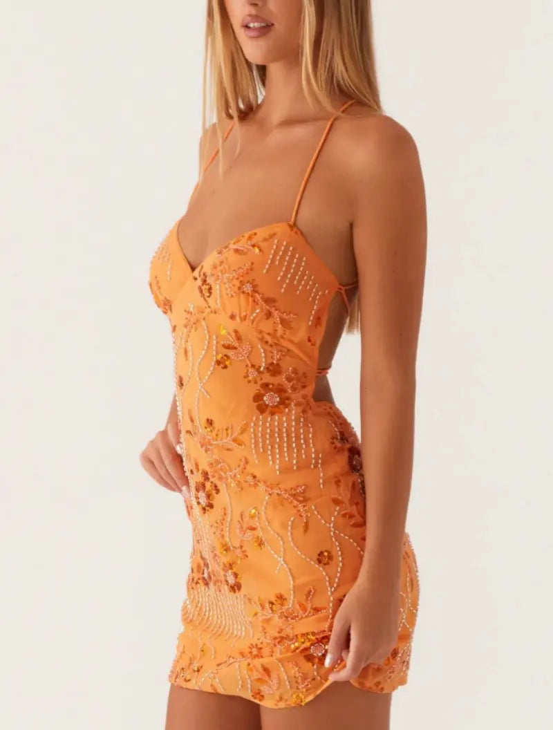 SALAZIA Women's Y2K-Style Floral Sequin Camisole Mini Dresses