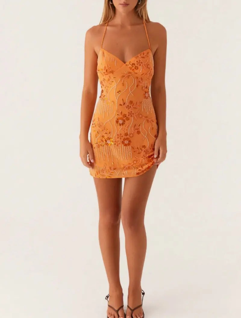 SALAZIA Women's Y2K-Style Floral Sequin Camisole Mini Dresses