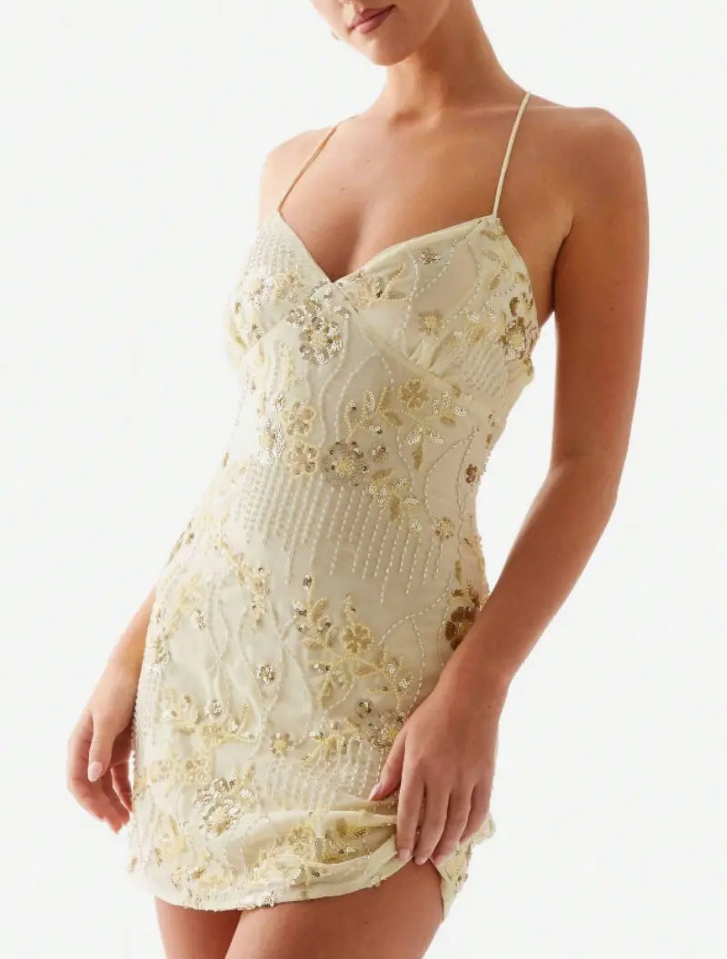 SALAZIA Women's Y2K-Style Floral Sequin Camisole Mini Dresses