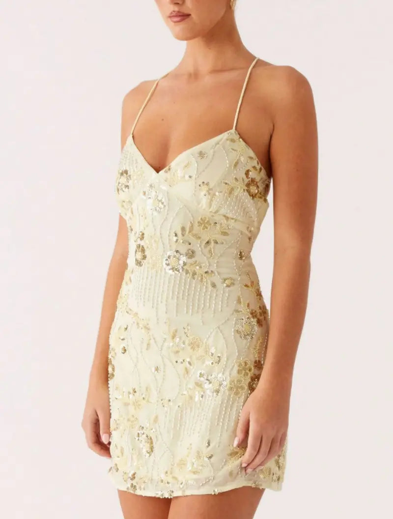 SALAZIA Women's Y2K-Style Floral Sequin Camisole Mini Dresses