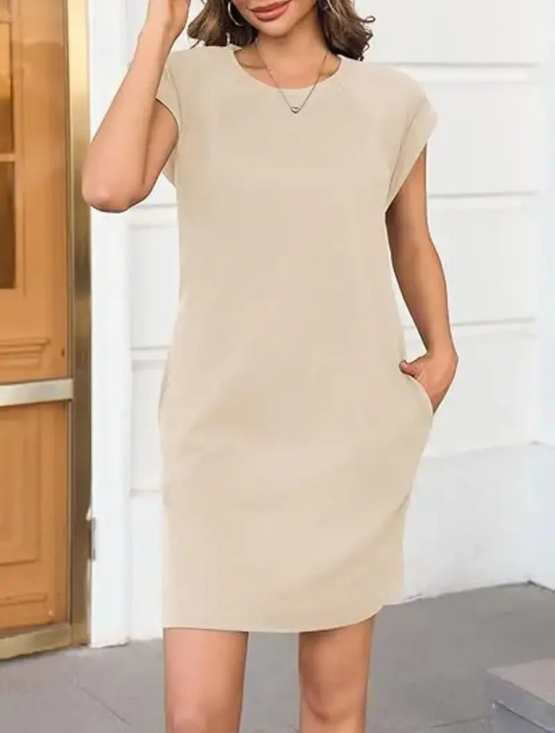 SALAZIA Women's Summer T Shirt Dress Casual Cap Sleeve Crewneck Loose Shift Mini Dresses