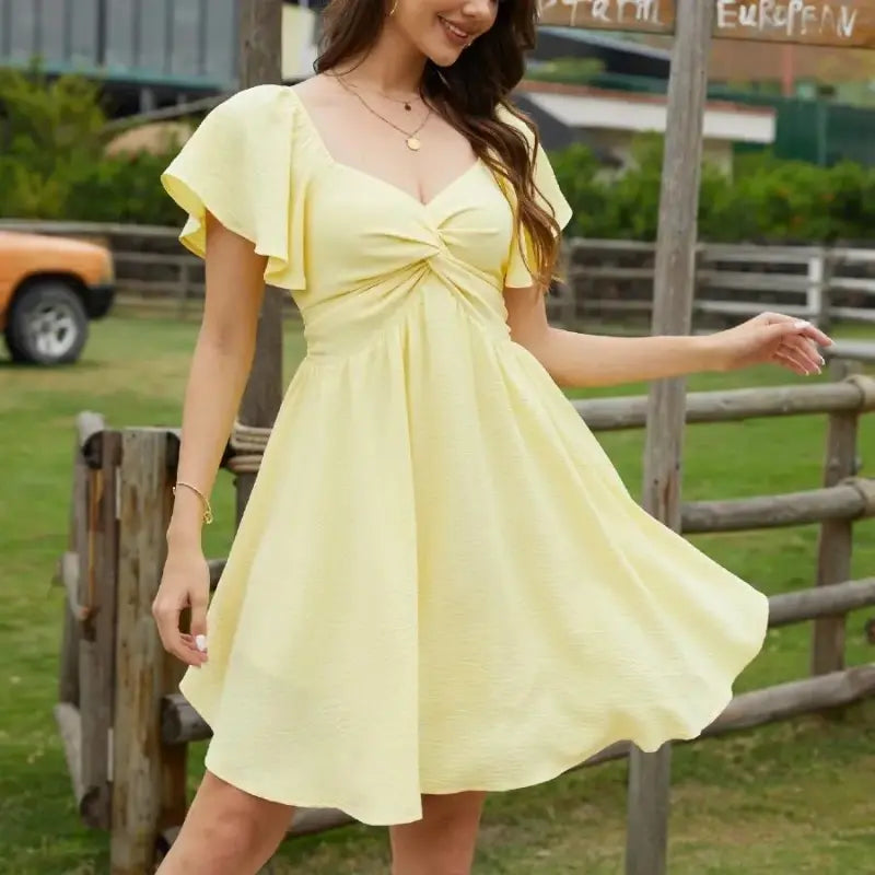 SALAZIA Women's Sweetheart Flutter Sleeve A-Line Chiffon Mini Dresses