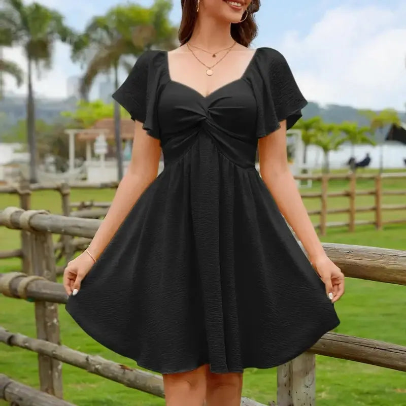 SALAZIA Women's Sweetheart Flutter Sleeve A-Line Chiffon Mini Dresses