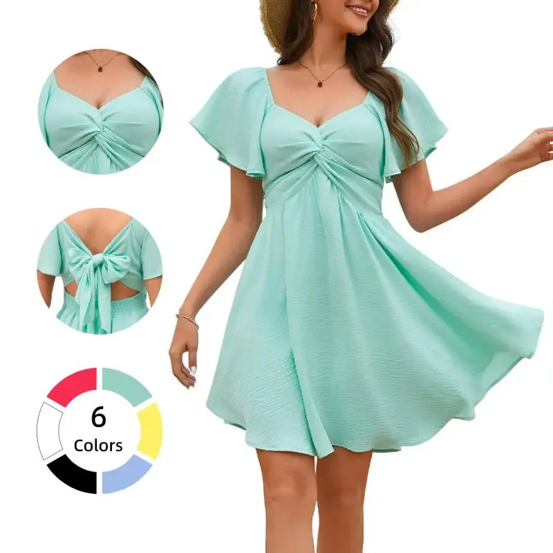 SALAZIA Women's Sweetheart Flutter Sleeve A-Line Chiffon Mini Dresses