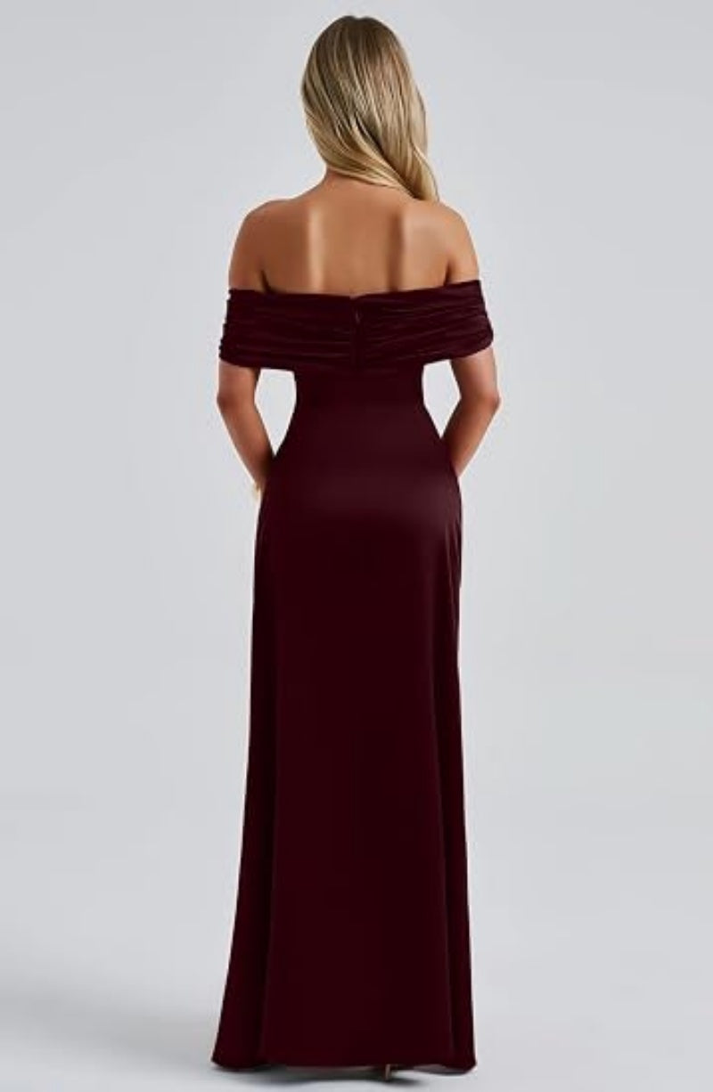 SALAZIA Women's Elegant Off-Shoulder High Split Bodycon Dresses