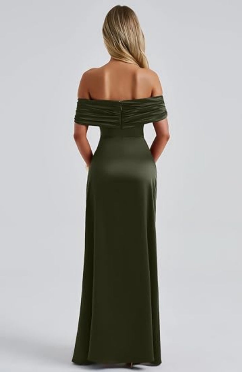 SALAZIA Women's Elegant Off-Shoulder High Split Bodycon Dresses