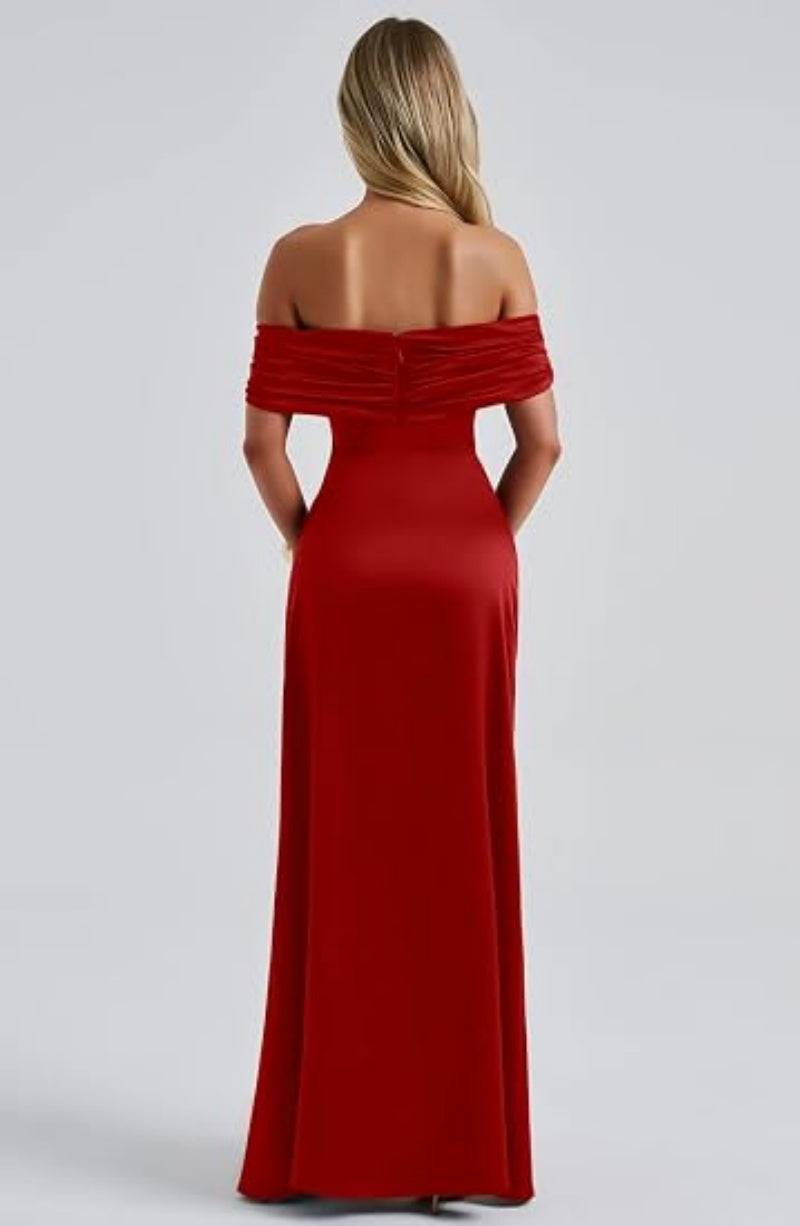 SALAZIA Women's Elegant Off-Shoulder High Split Bodycon Dresses