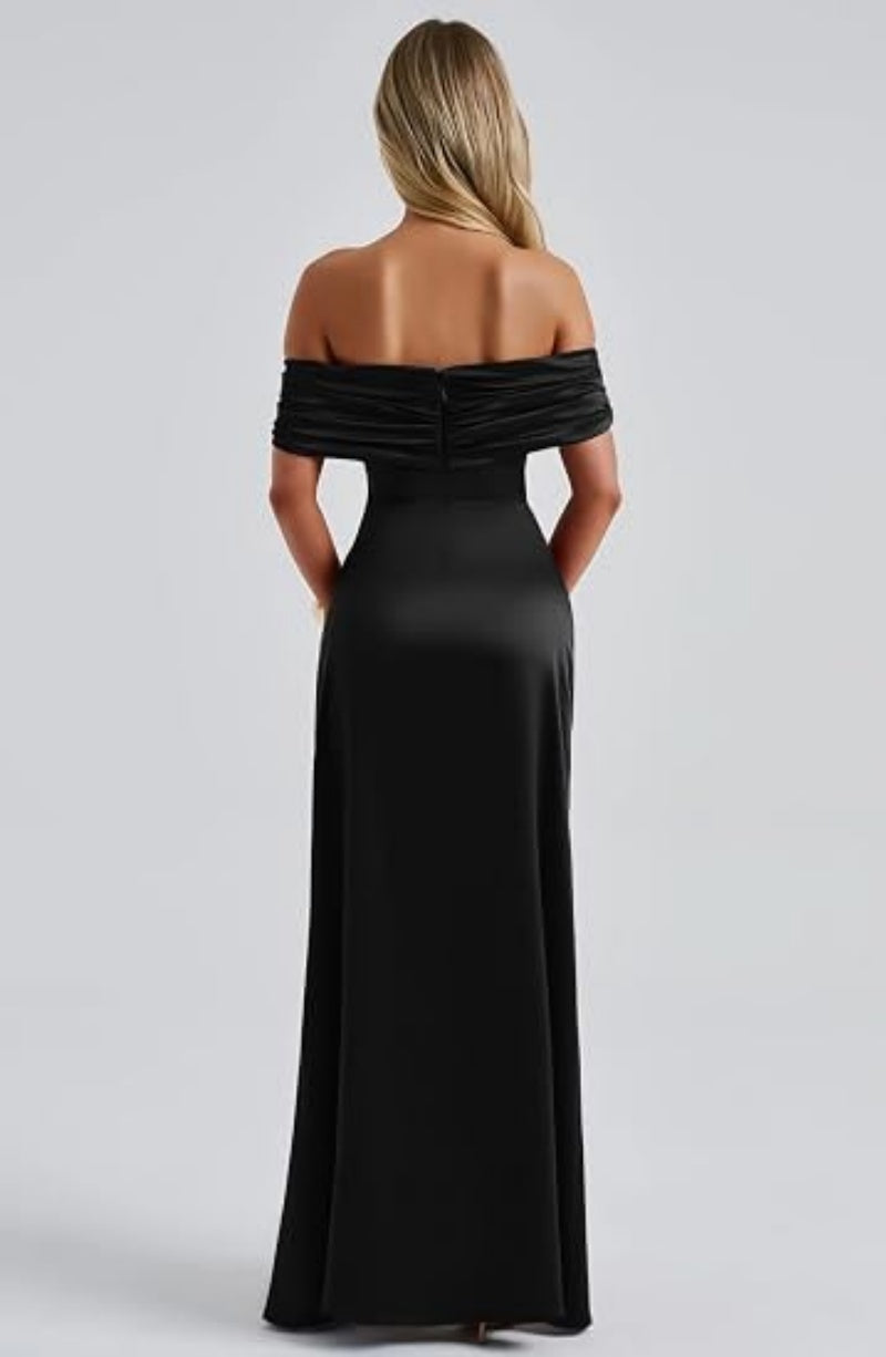 SALAZIA Women's Elegant Off-Shoulder High Split Bodycon Dresses