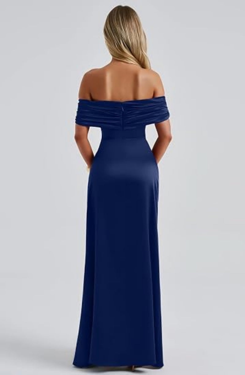 SALAZIA Women's Elegant Off-Shoulder High Split Bodycon Dresses