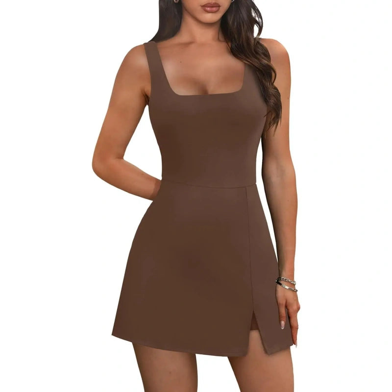 SALAZIA Women's Mini U-Neck Sleeveless Athletic Dresses