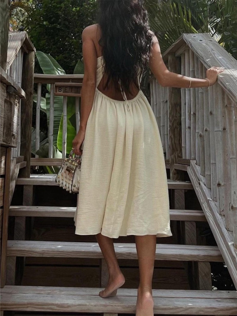 SALAZIA Women's V-Neck Loose Beach Style Split Long Vacation Dresses