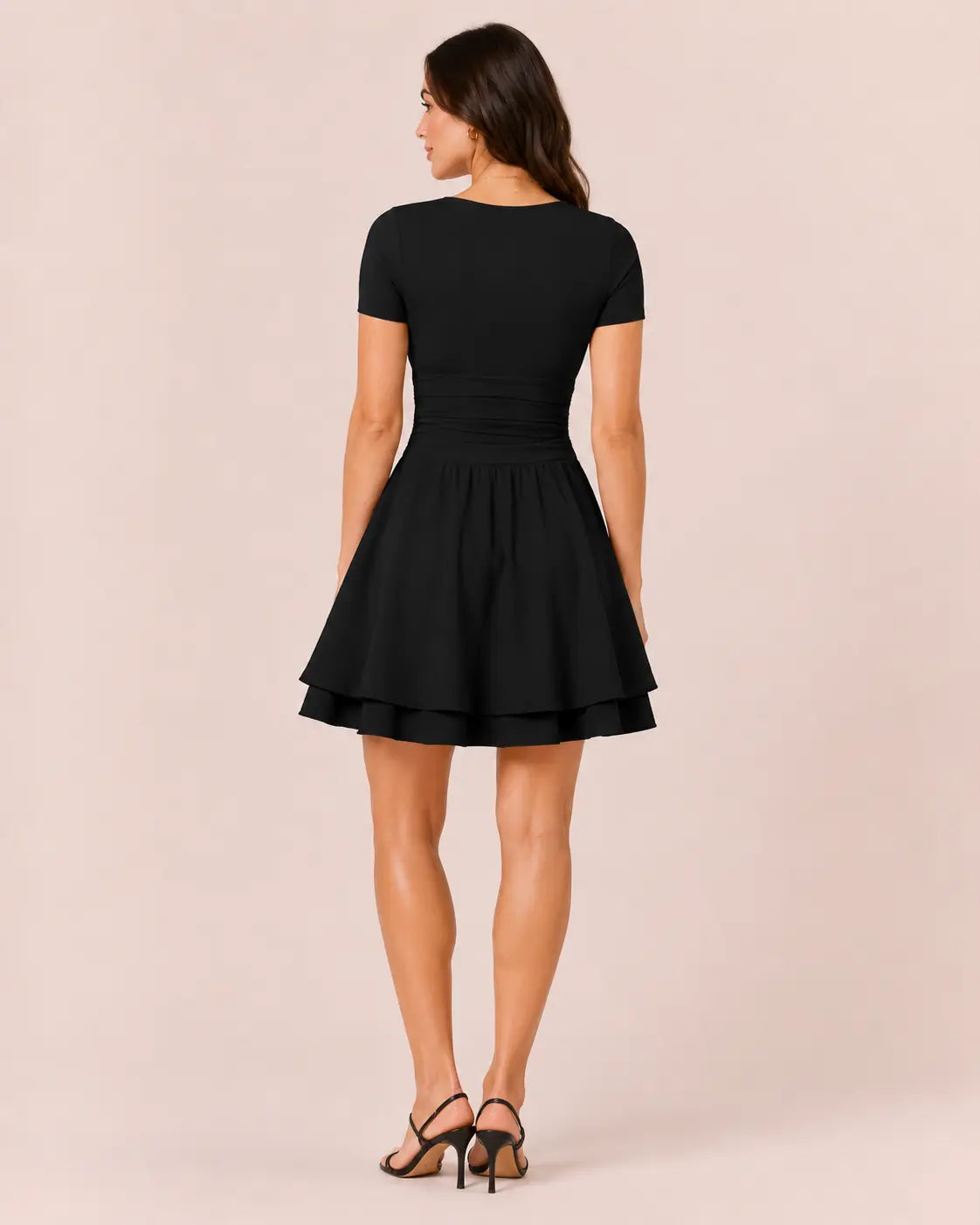 SALAZIA Women's Square Neck Ruffle Hem Short Sleeve Mini with Pockets Dresses
