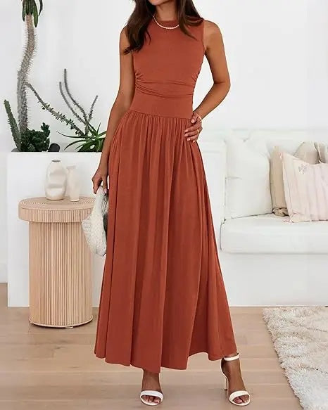 SALAZIA High Waisted Long Sundress Flowy Beach Dresses