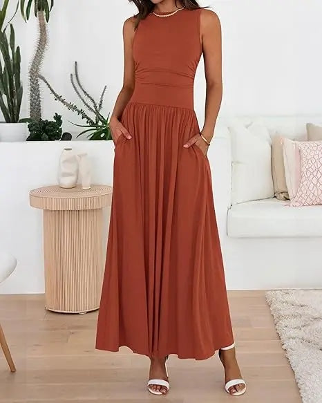 SALAZIA High Waisted Long Sundress Flowy Beach Dresses