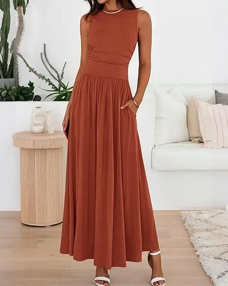 SALAZIA High Waisted Long Sundress Flowy Beach Dresses