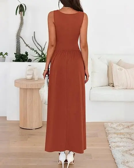 SALAZIA High Waisted Long Sundress Flowy Beach Dresses