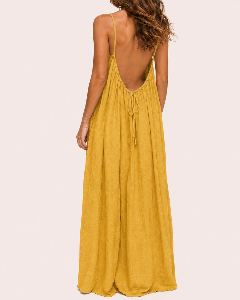 SALAZIA Women's Solid Color Sleeveless Cami Lounge Maxi Sleepwear Dress