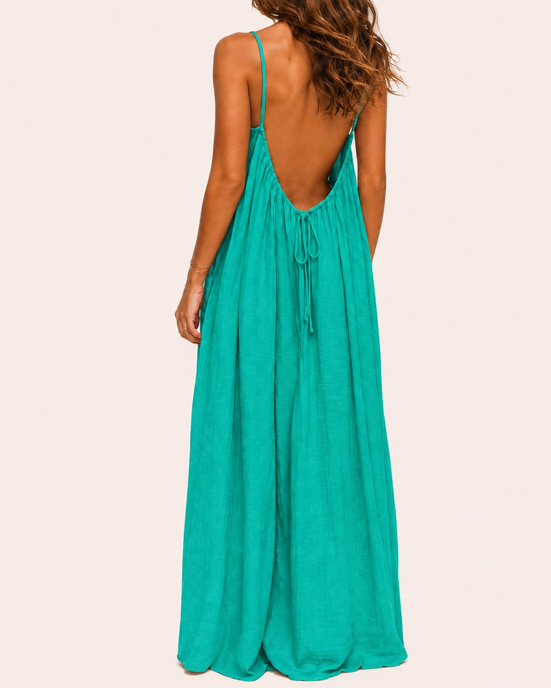 SALAZIA Women's Solid Color Sleeveless Cami Lounge Maxi Sleepwear Dress