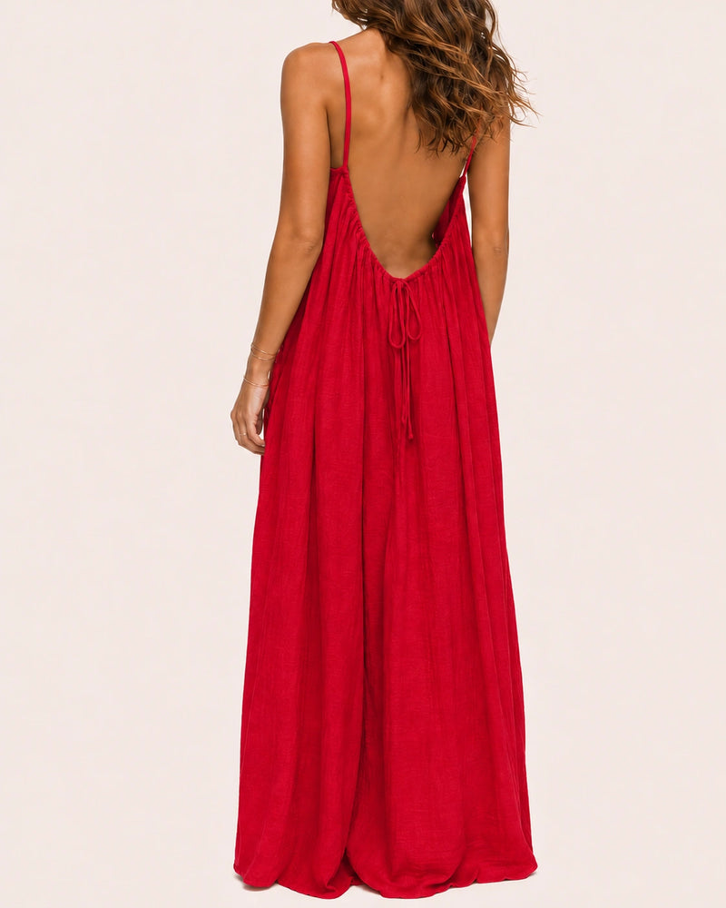 SALAZIA Women's Solid Color Sleeveless Cami Lounge Maxi Sleepwear Dress