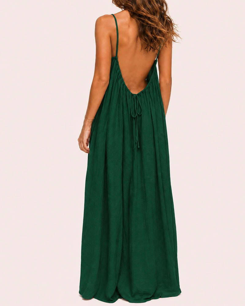 SALAZIA Women's Solid Color Sleeveless Cami Lounge Maxi Sleepwear Dress