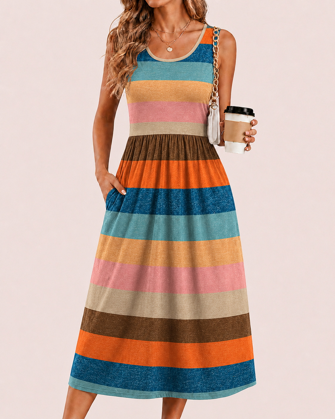SALAZIA Women’s Flowy Sleeveless A-Line Pockets Midi Dresses