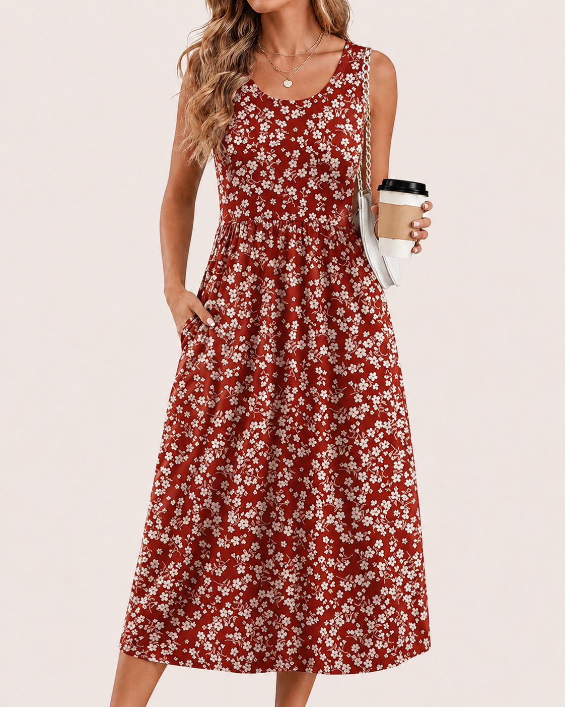 SALAZIA Women’s Flowy Sleeveless A-Line Pockets Midi Dresses